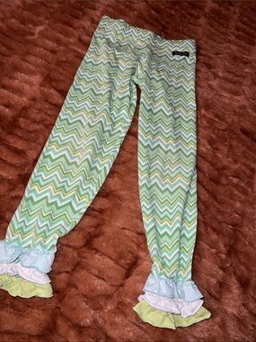 Matilda Jane Mint, White & Yellow Chevron Leggings with Ruffle Trim
